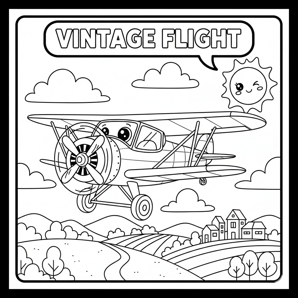 Vintage Plane Coloring Page