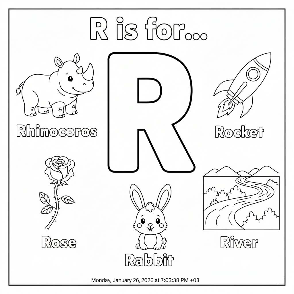 Letter R Coloring Page